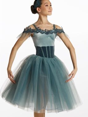 Weissman 15916 Lyrical Dance Costume Blue Velvet Tulle Dress XXLC Youth XXL